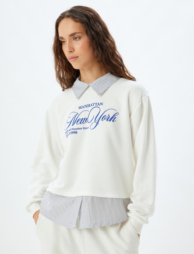 Gömlek Yaka Sweatshirt Oversize Kolej Baskılı_2