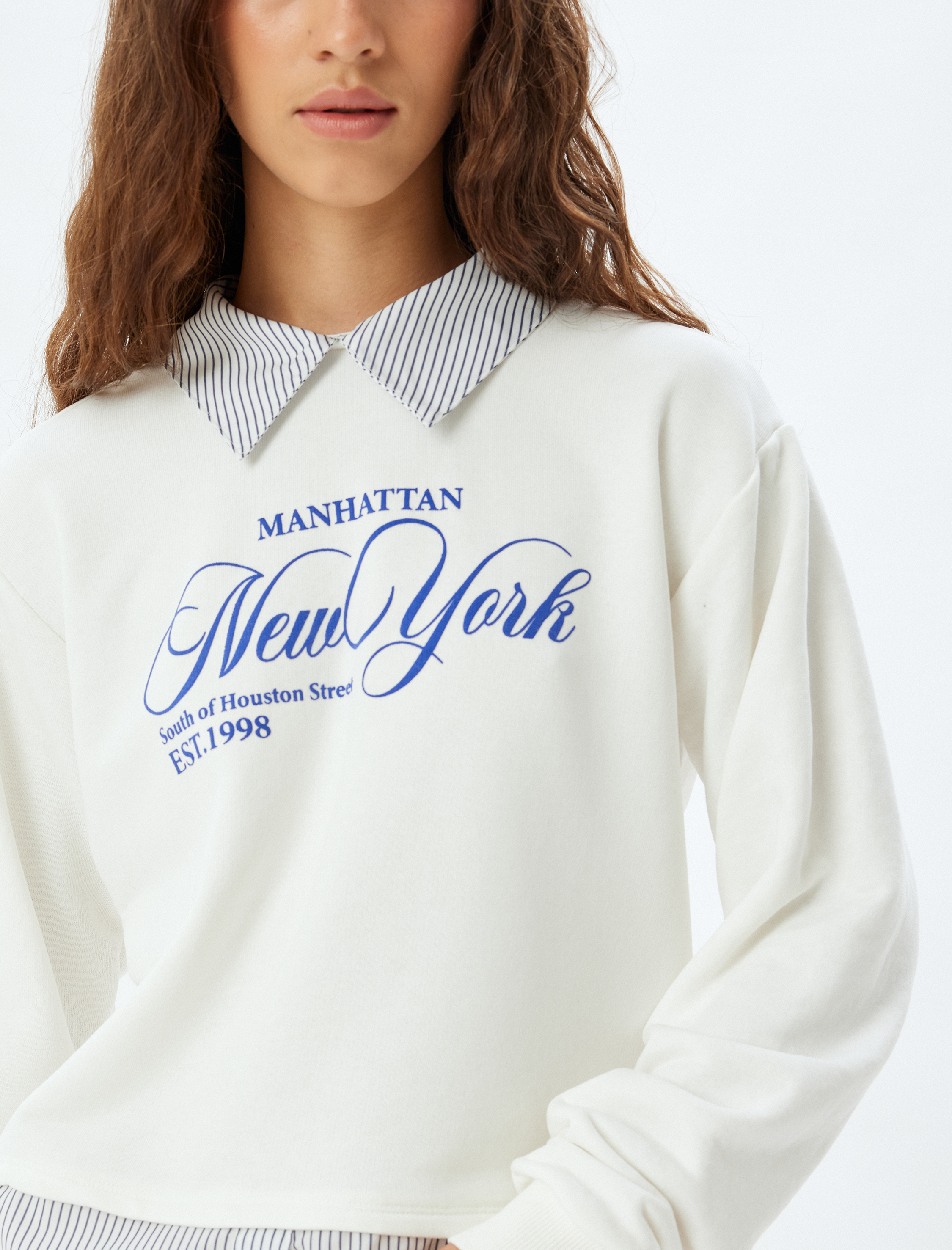   Kolej Baskılı Gömlek Yaka Oversize Sweatshirt