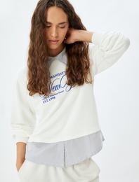 Gömlek Yaka Sweatshirt Oversize Kolej Baskılı