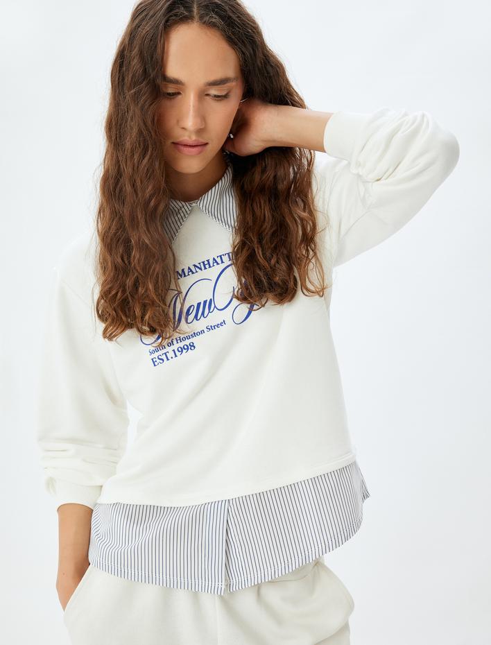  Gömlek Yaka Sweatshirt Oversize Kolej Baskılı