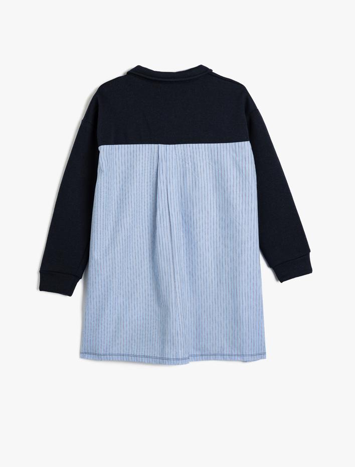 Kız Çocuk Uzun Kollu Düğmeli İşleme Detaylı Gömlek Yaka Elbise