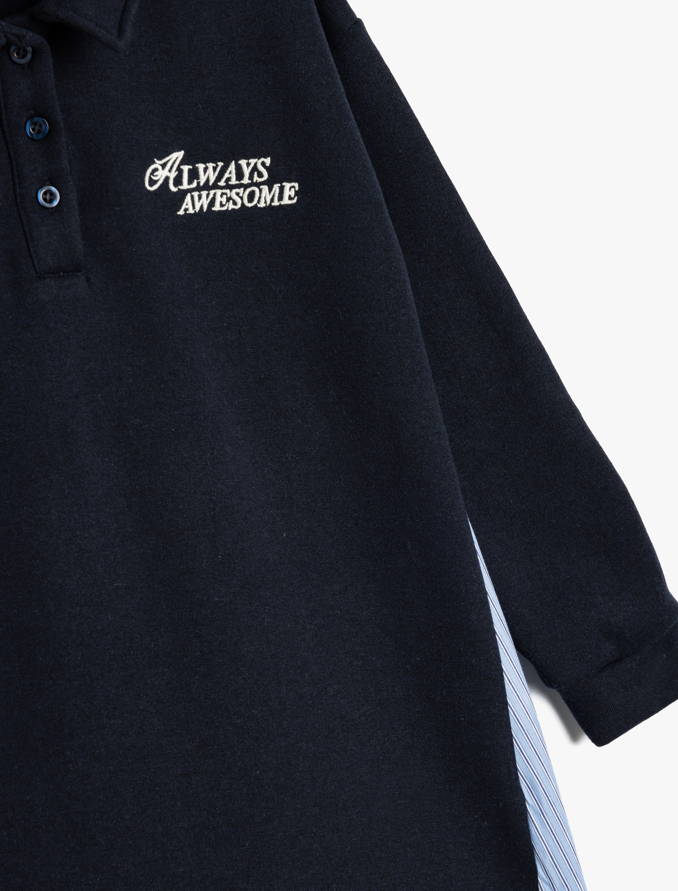  Kız Çocuk Uzun Kollu Düğmeli İşleme Detaylı Gömlek Yaka Elbise