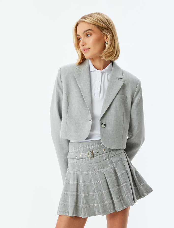  Pileli Mini Şort Etek Bol Kalıp Standart Bel Kemerli