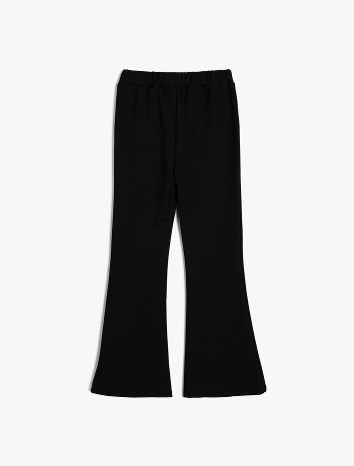 Kız Çocuk İspanyol Paça Pantolon Slim Fit Metal Toka Detaylı Viskon Karışımlı