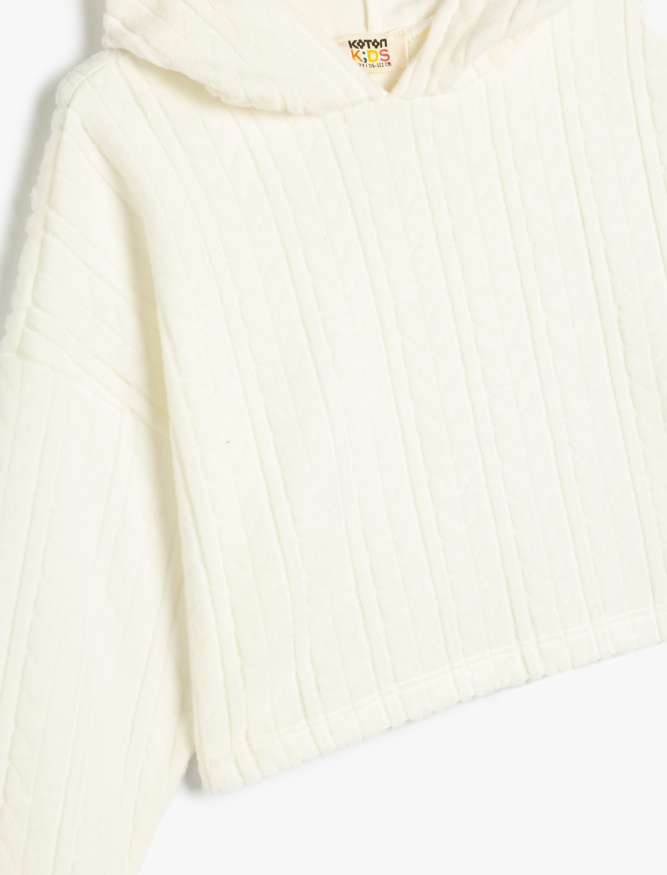  Kız Çocuk Crop Sweatshirt Kapşonlu Dokulu