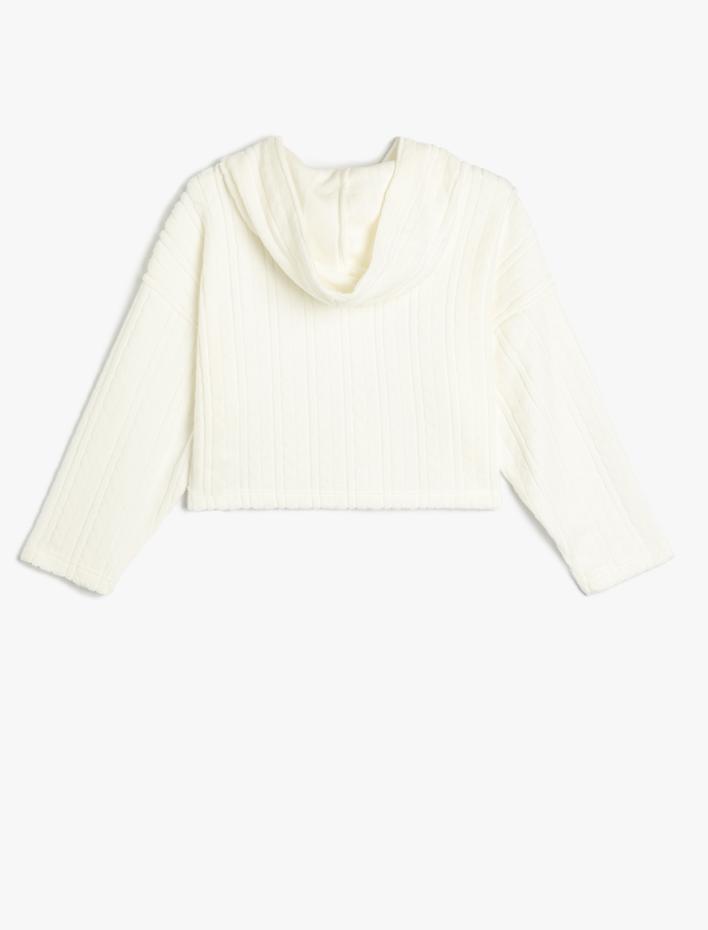 Kız Çocuk Crop Sweatshirt Kapşonlu Dokulu