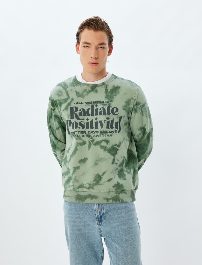  Slogan Baskılı Sweatshirt Bisiklet Yaka Yıkamalı Şardonlu Pamuk Karışımlı