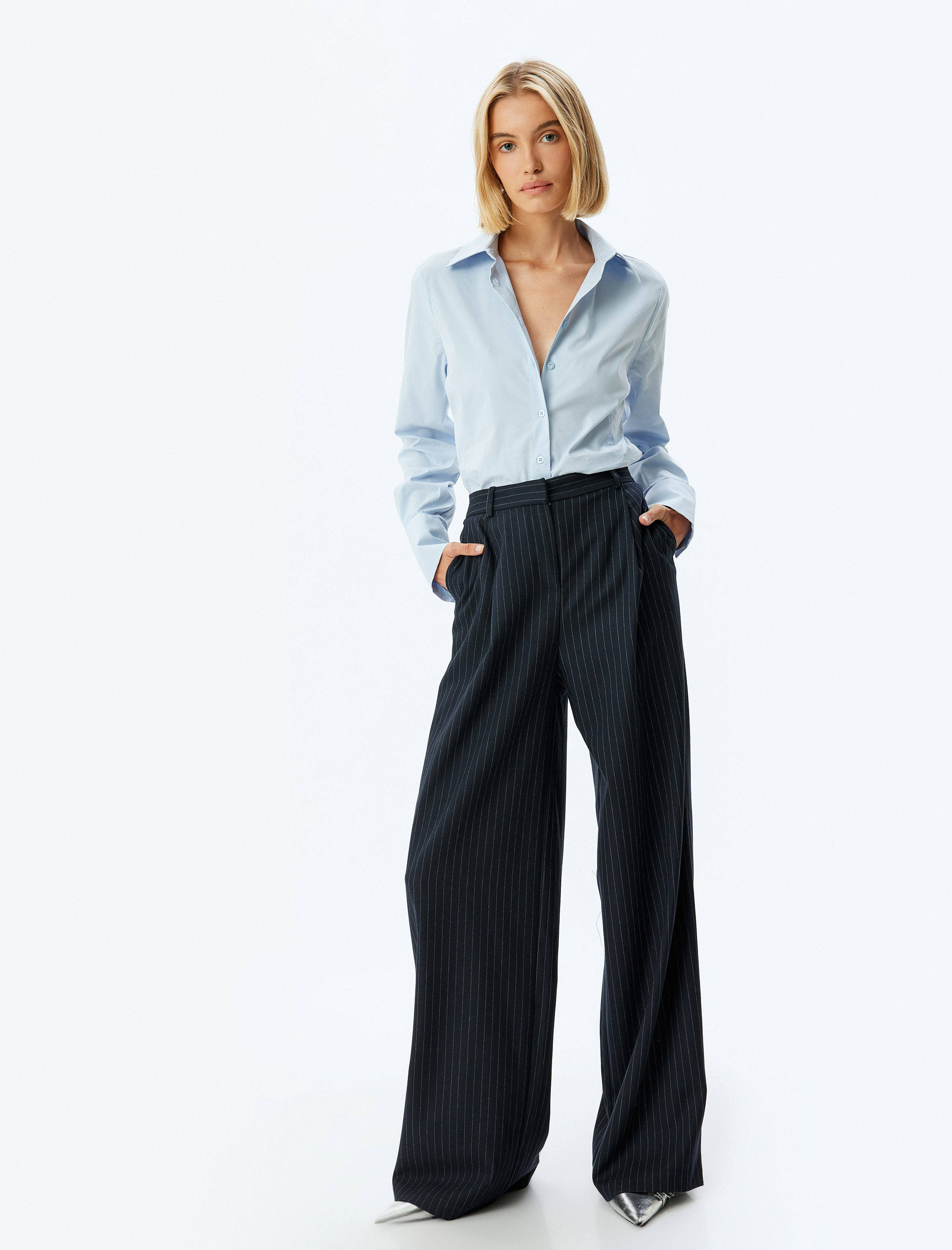   Slim Fit Basic Gömlek Uzun Kollu Geniş Manşet Detaylı Pamuklu