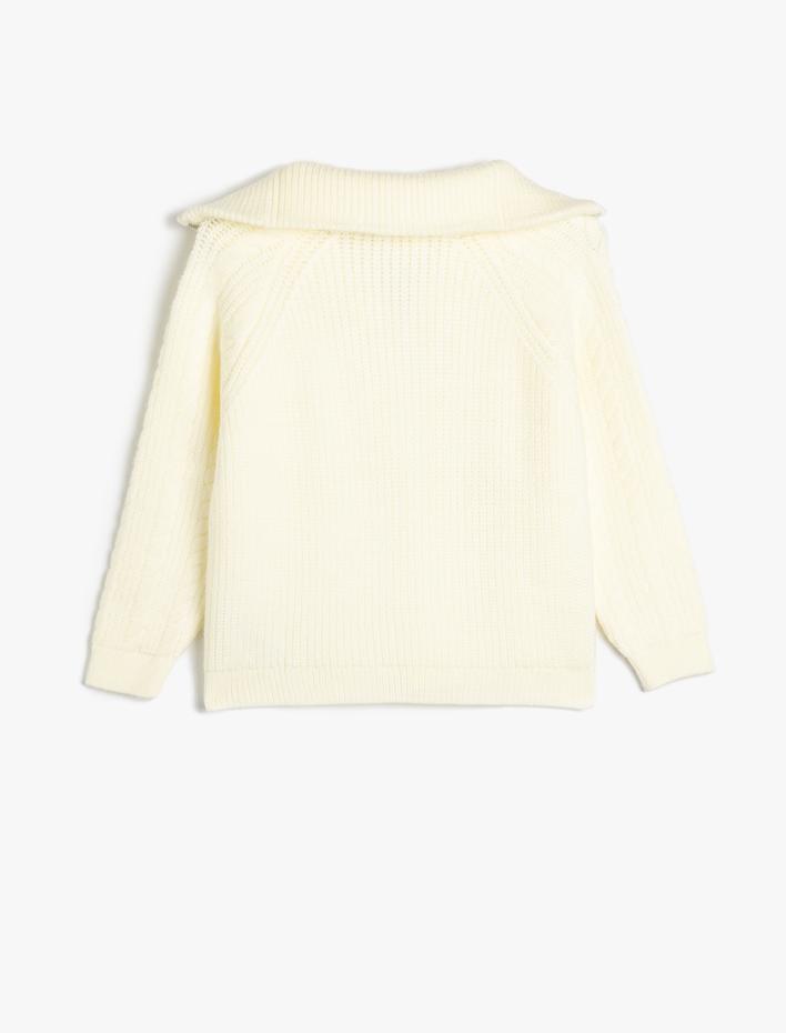 Kız Çocuk Triko Kazak Yarım Fermuarlı Bol Kalıp