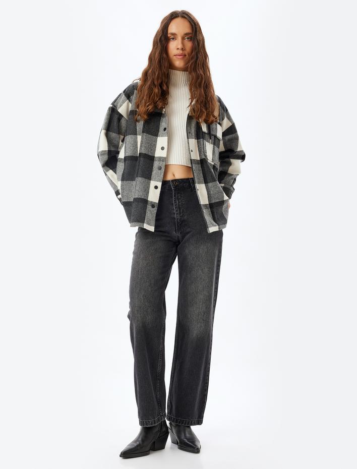  Oversize Oduncu Gömleği Kapüşonlu Klasik Yaka Düğmeli Cep Detaylı