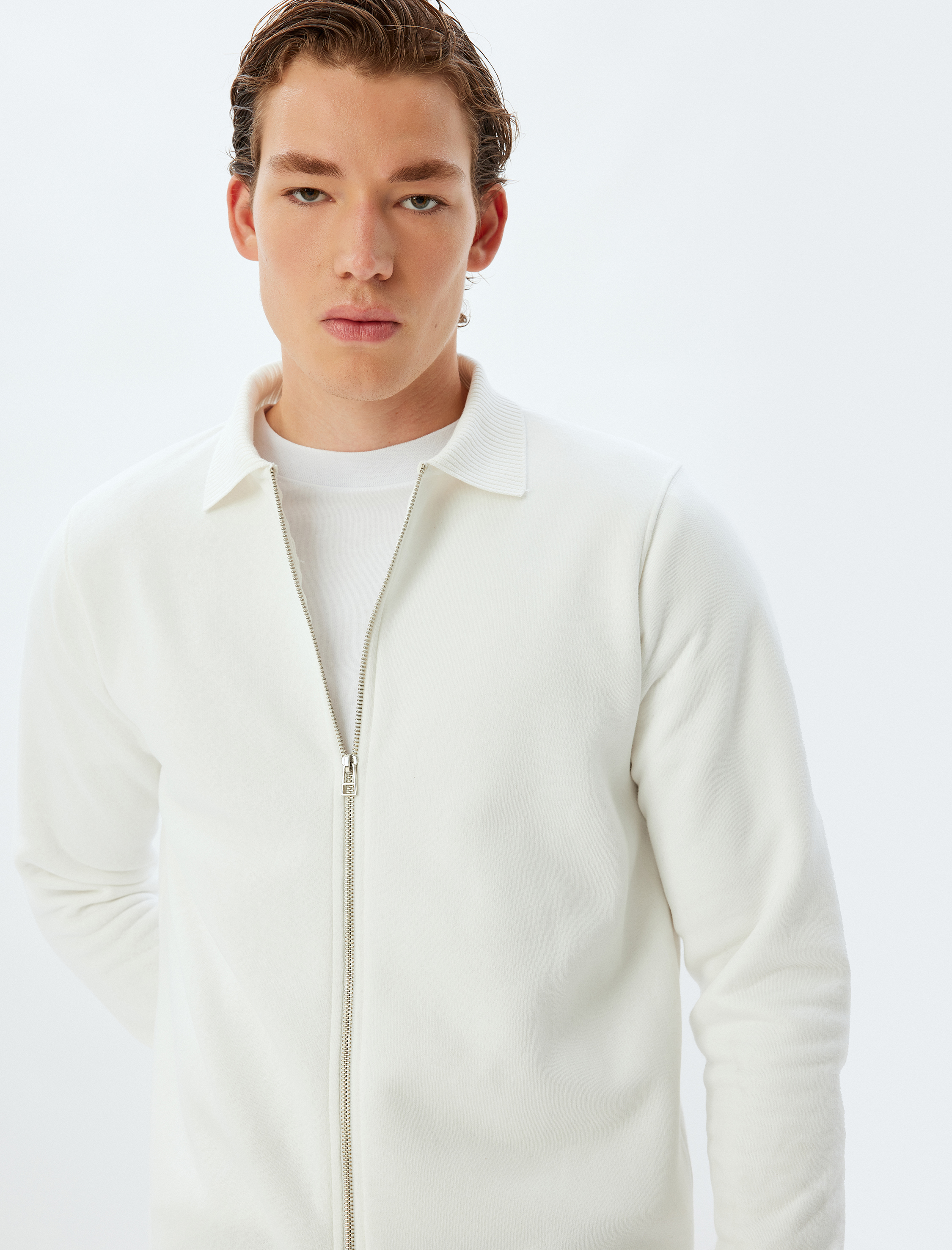   Basic Şardonlu Pamuk Karışımlı Fermuarlı Hırka