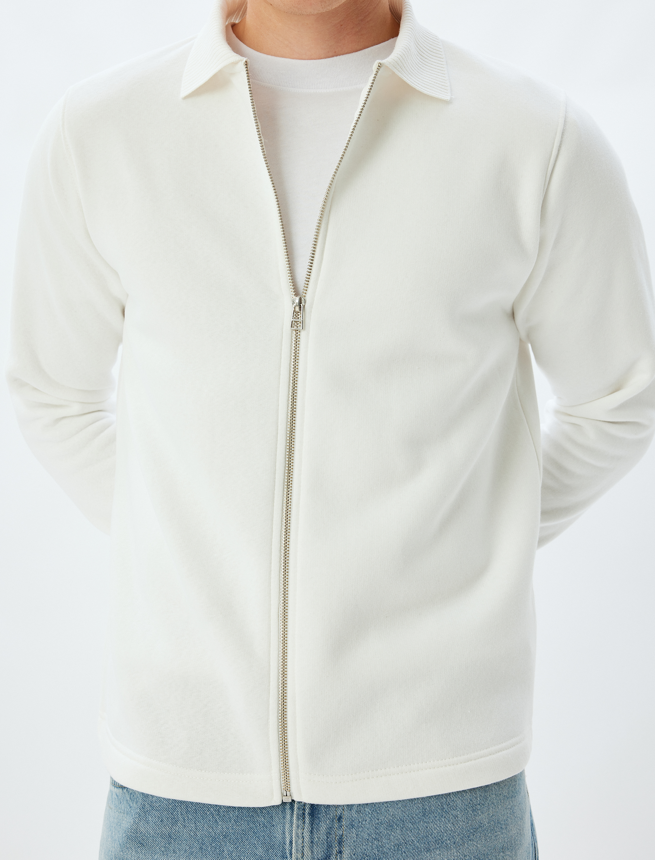   Basic Şardonlu Pamuk Karışımlı Fermuarlı Hırka