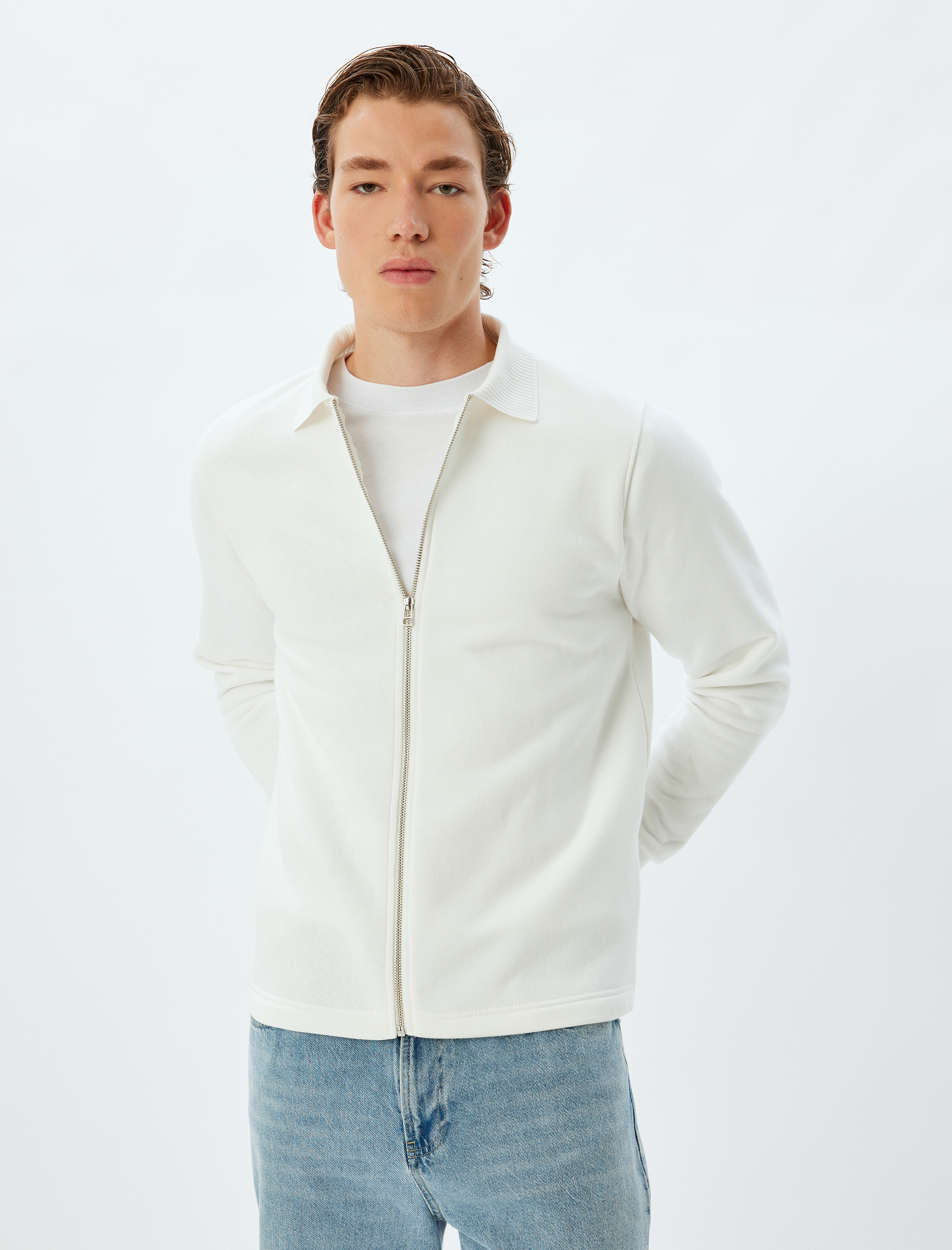   Basic Şardonlu Pamuk Karışımlı Fermuarlı Hırka