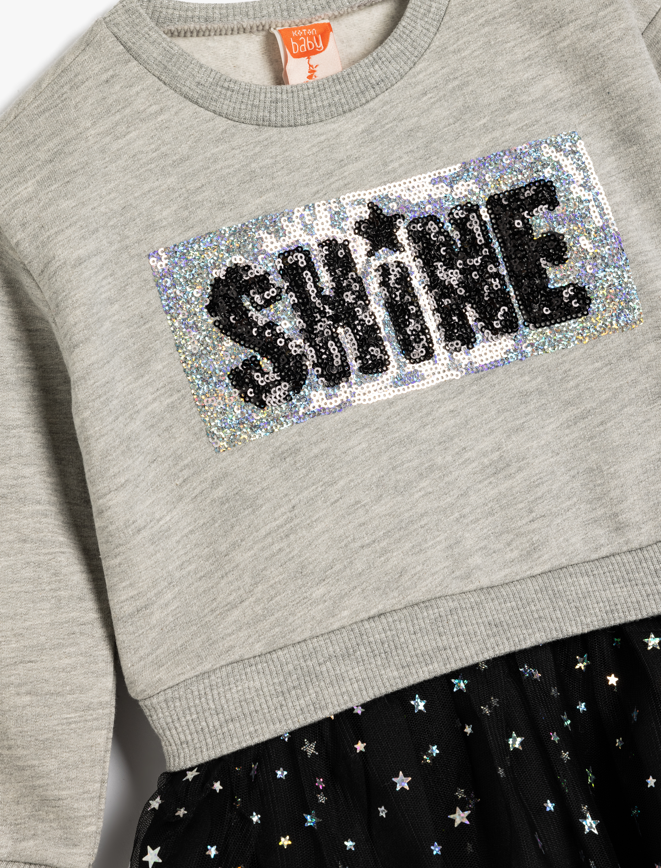  Kız Bebek Sweat Elbise Tütü Etek Detaylı Yuvarlak Yaka Uzun Kollu Baskılı Pamuklu Şardonlu