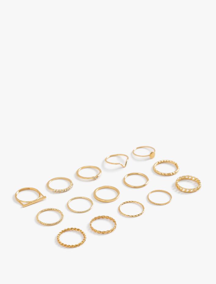 Kadın Yüzük Seti 15'li Çelik Taş Detaylı Burgu