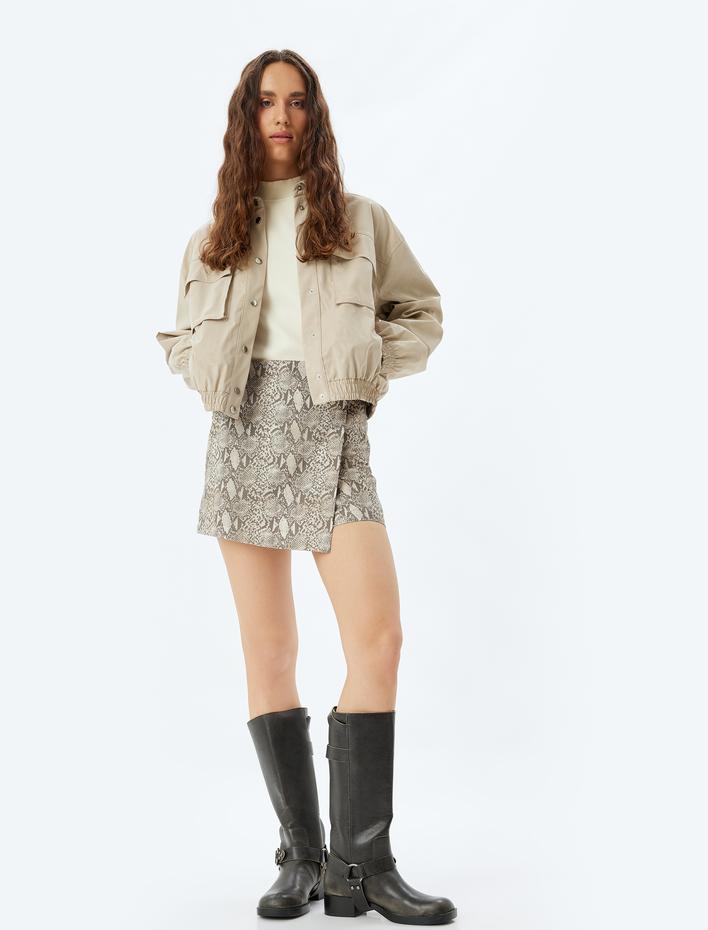  Kruvaze Mini Şort Etek Yılan Derisi Baskılı