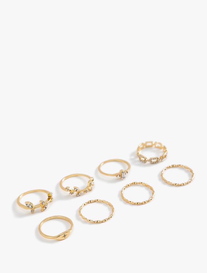 Kadın Yüzük Seti 8'li Taş Detaylı Çelik Karışımlı