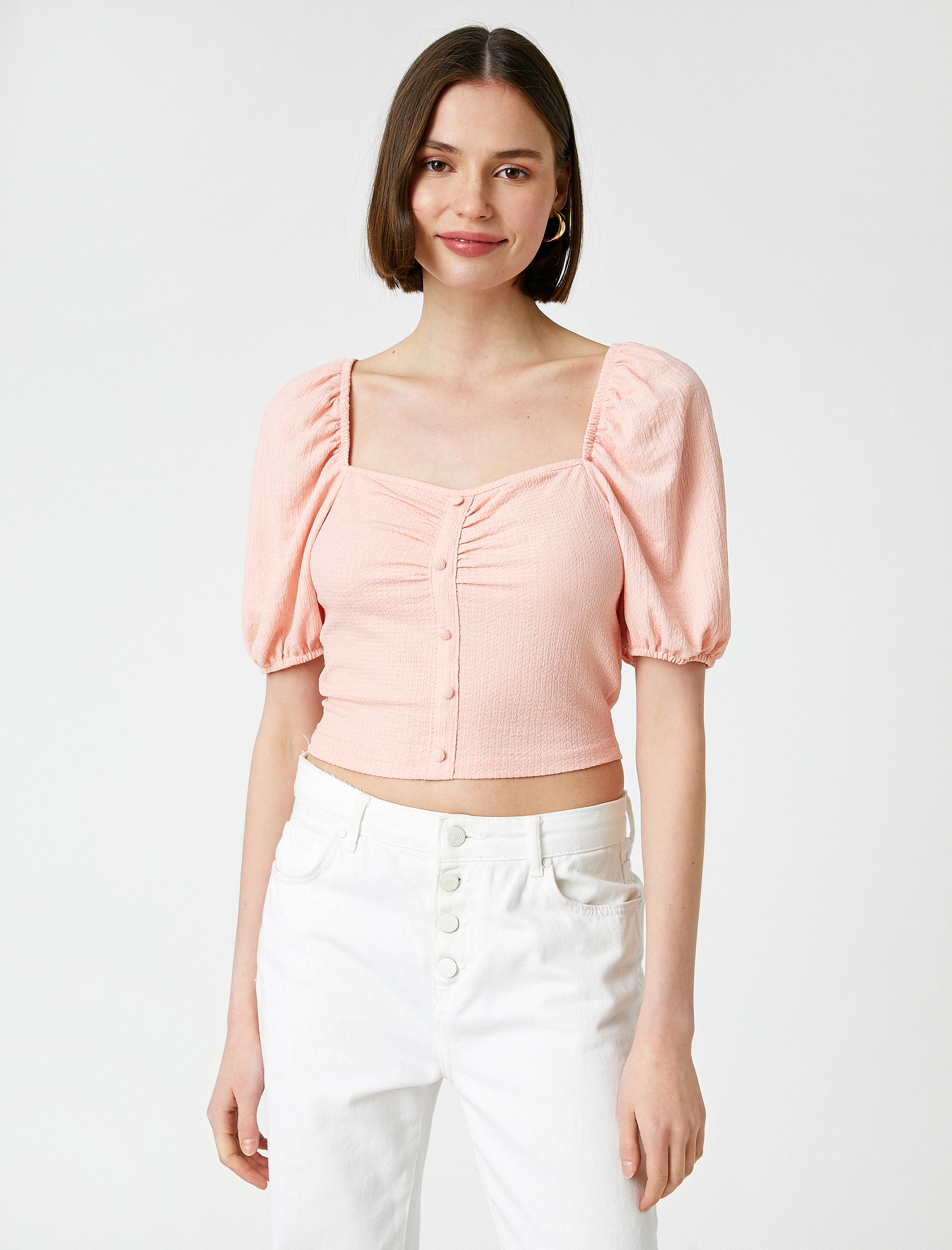   Balon Kollu Büzgülü Bluz