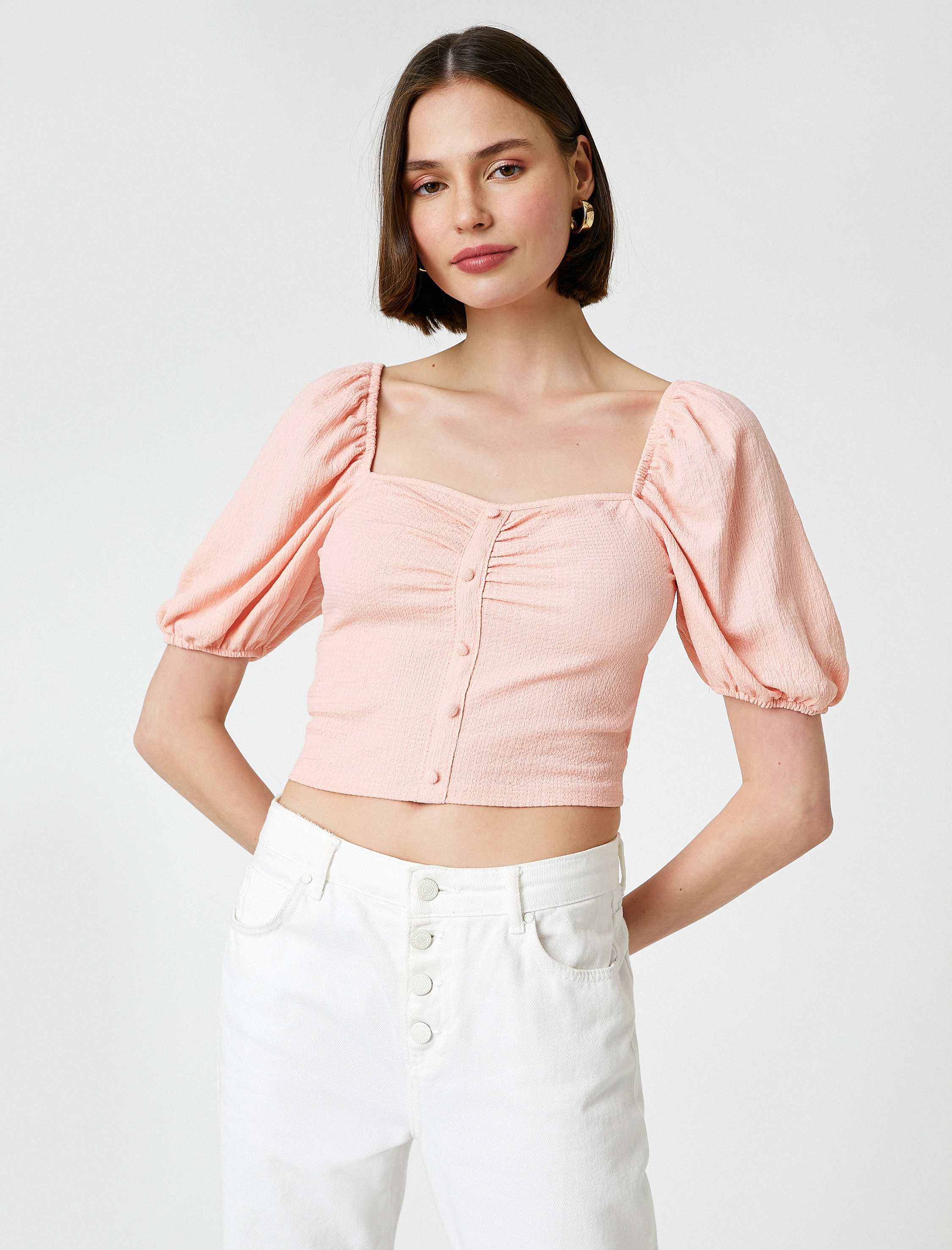   Balon Kollu Büzgülü Bluz