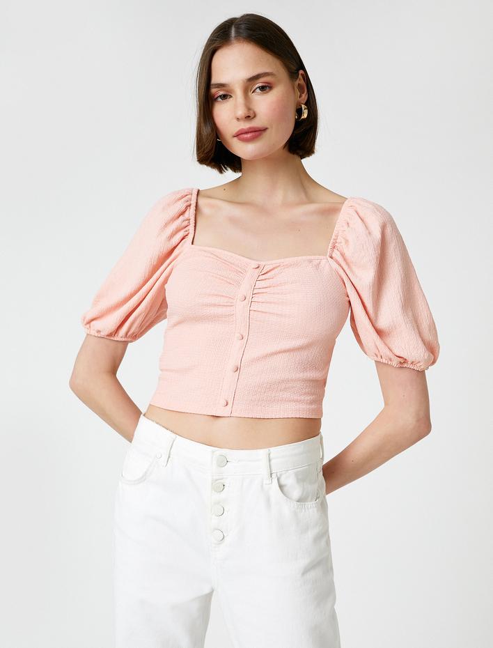  Balon Kollu Büzgülü Bluz