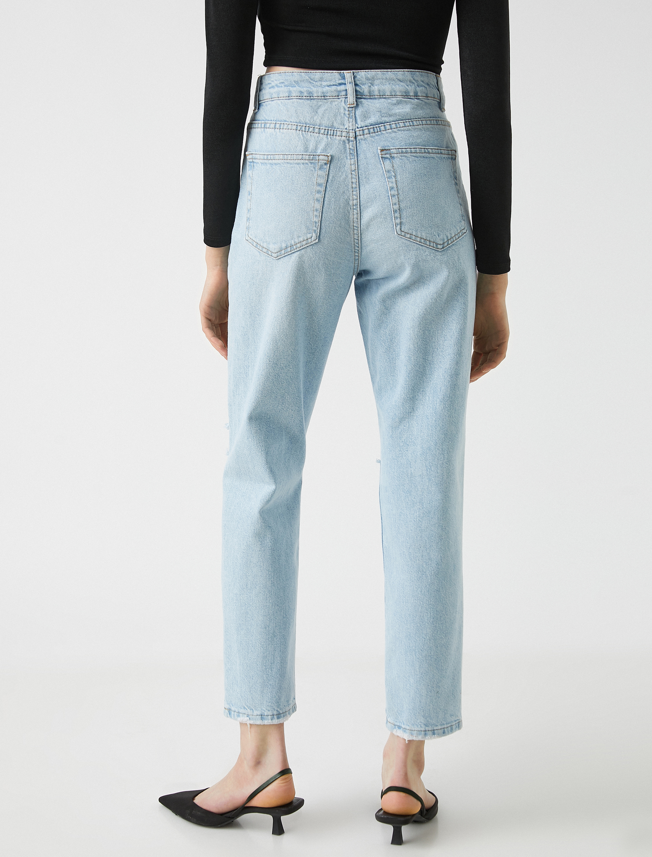   Dizleri Yırtık Kot Pantolon - Mom Jean