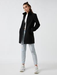 Fermuarlı Cepli Kaşe Kaban