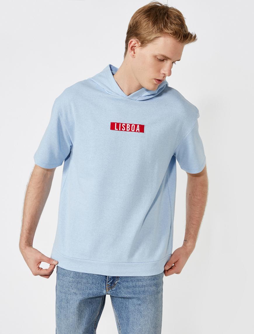   Kısa Kollu Baskılı Kapüşonlu Sweatshirt