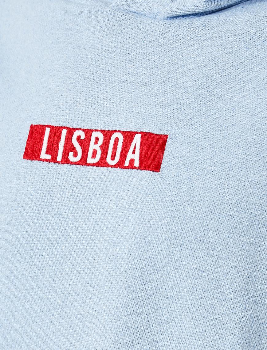   Kısa Kollu Baskılı Kapüşonlu Sweatshirt