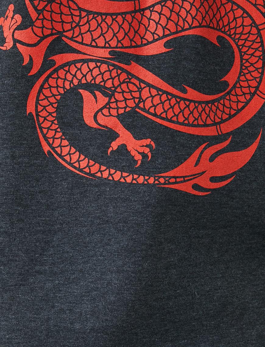   Ejderha Baskılı Kapüşonlu Sweatshirt
