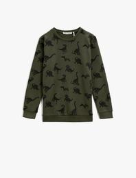 Baskılı Sweatshirt Pamuklu Bisiklet Yaka