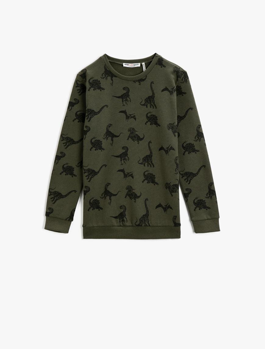  Erkek Çocuk Baskılı Sweatshirt Pamuklu Bisiklet Yaka