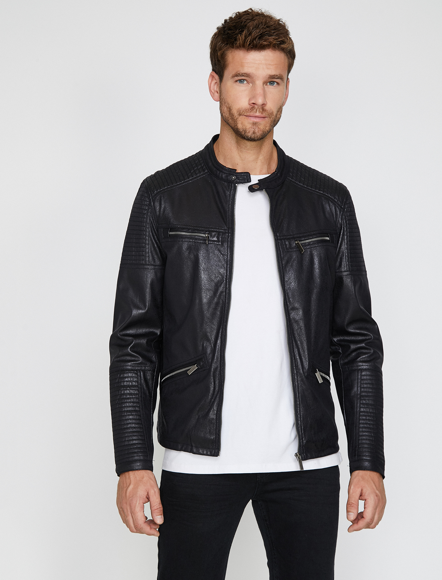   Deri Görünümlü Mont