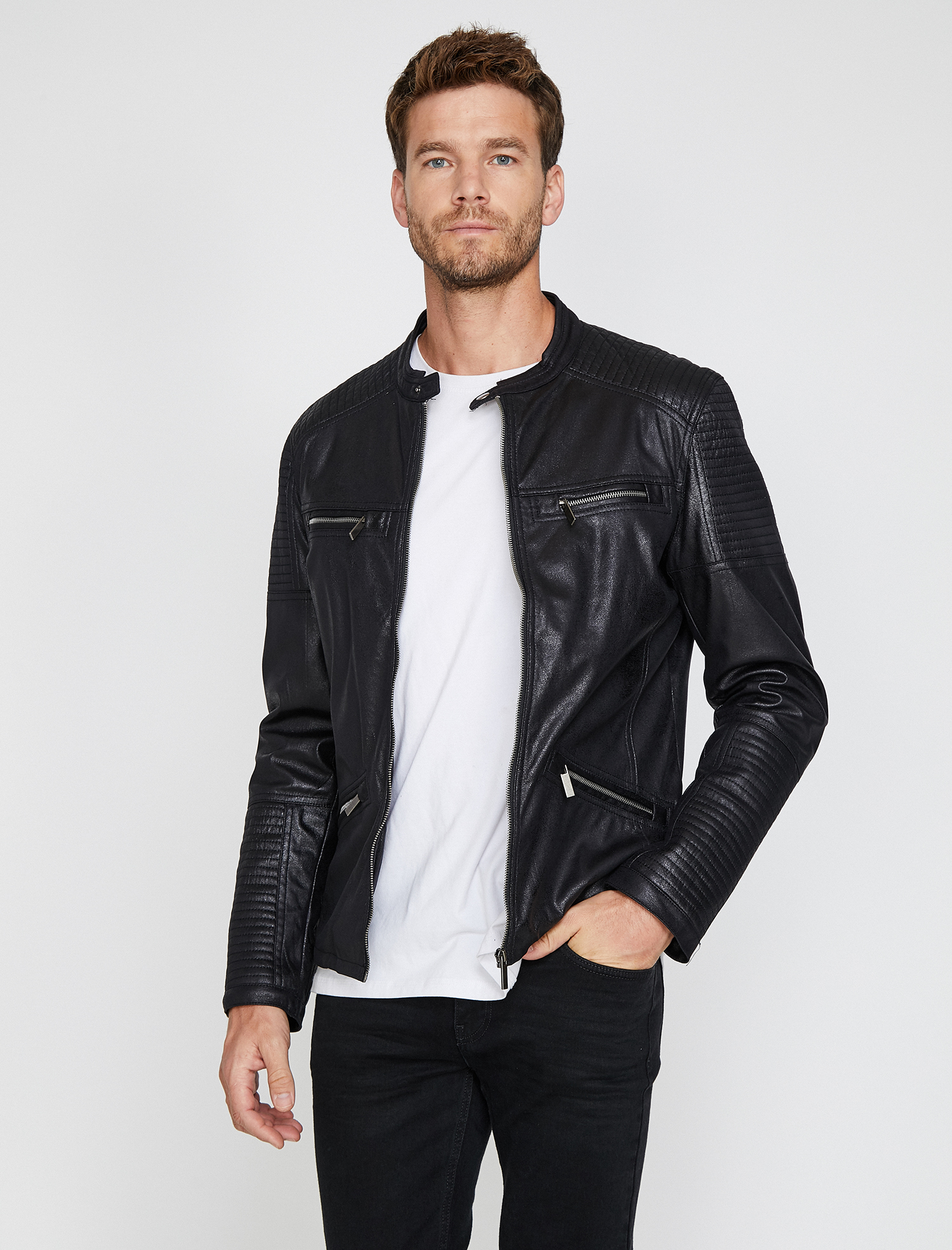   Deri Görünümlü Mont