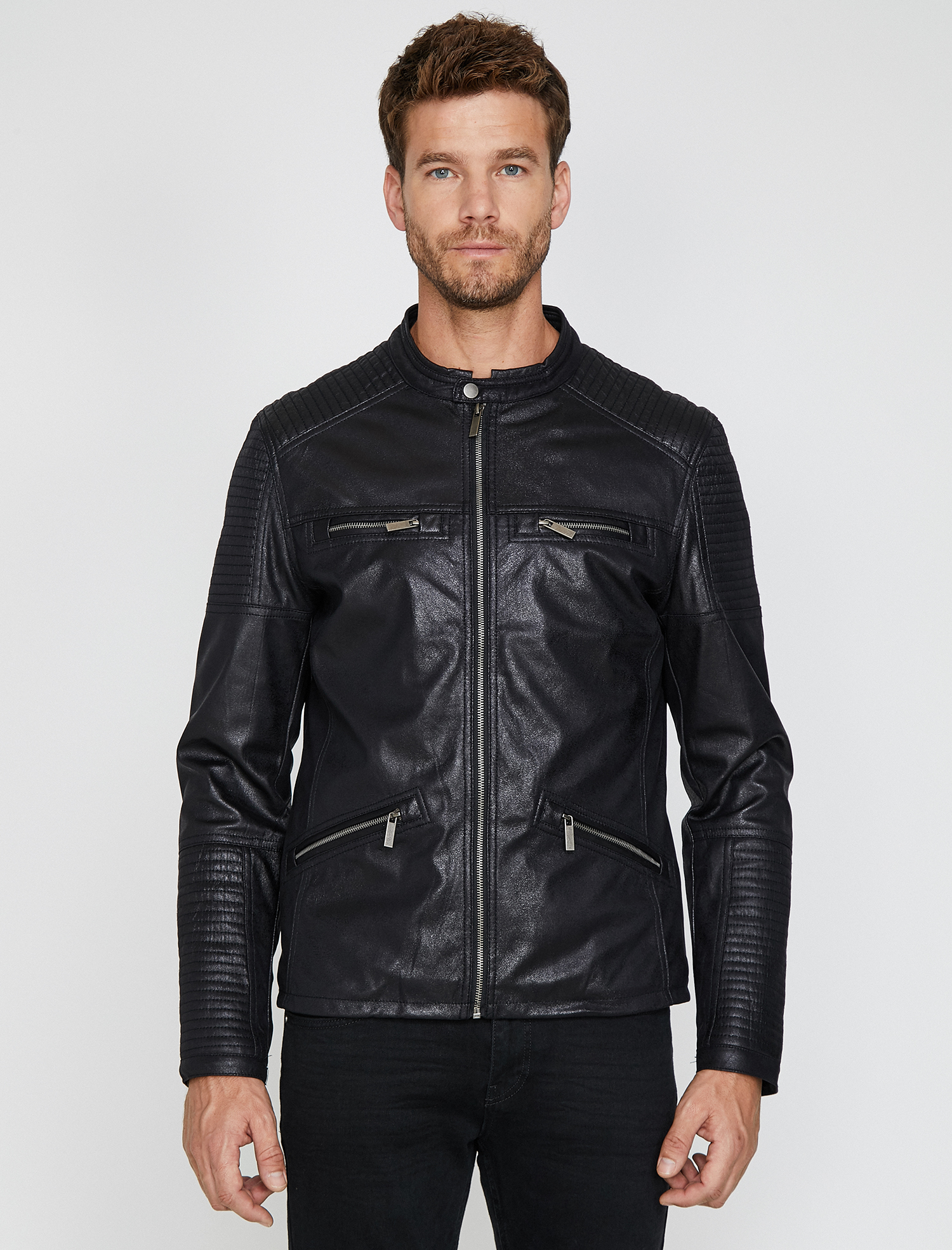   Deri Görünümlü Mont