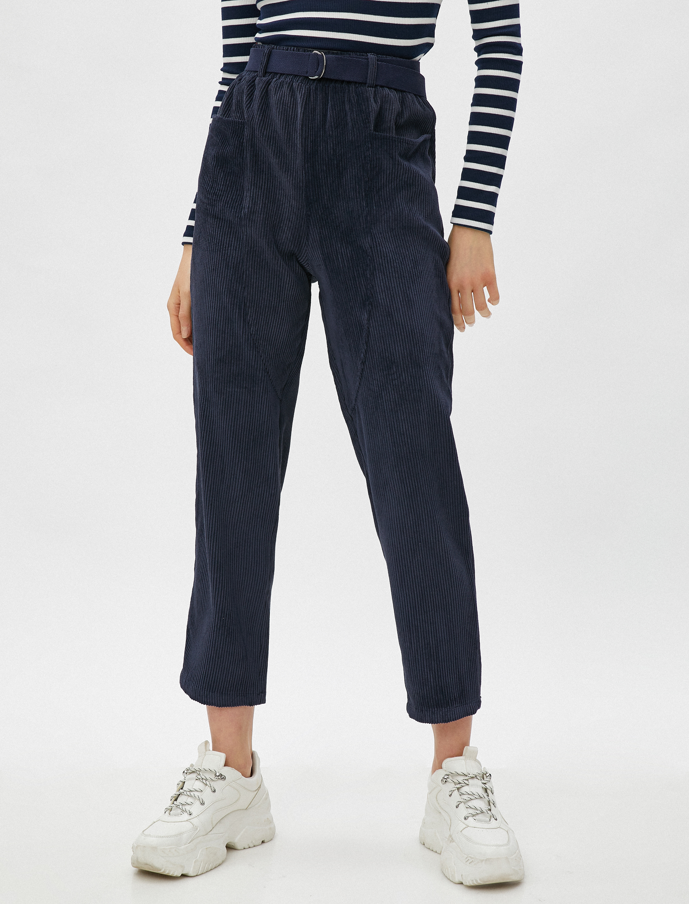   Fitilli Kadife Pantolon Kemerli