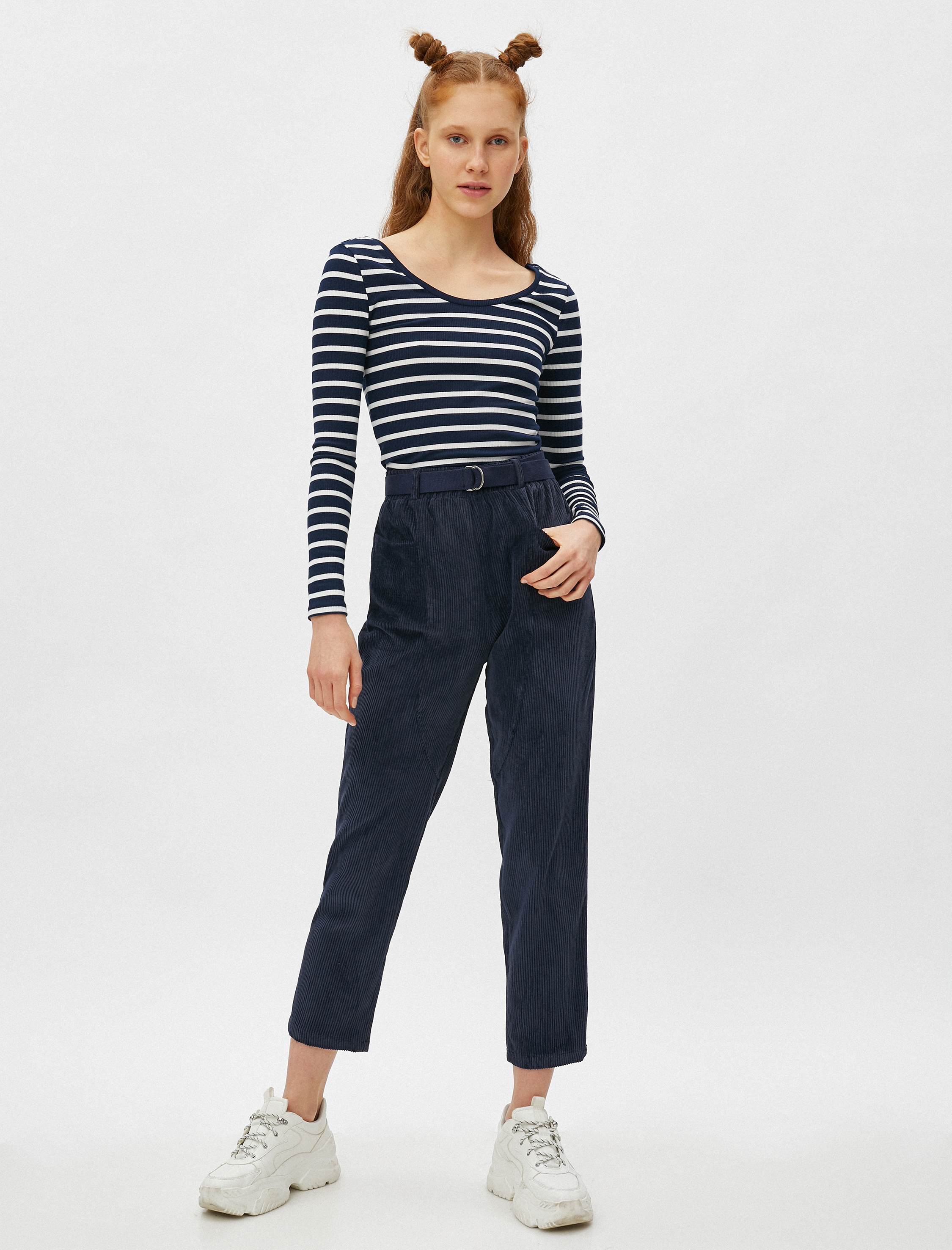   Fitilli Kadife Pantolon Kemerli