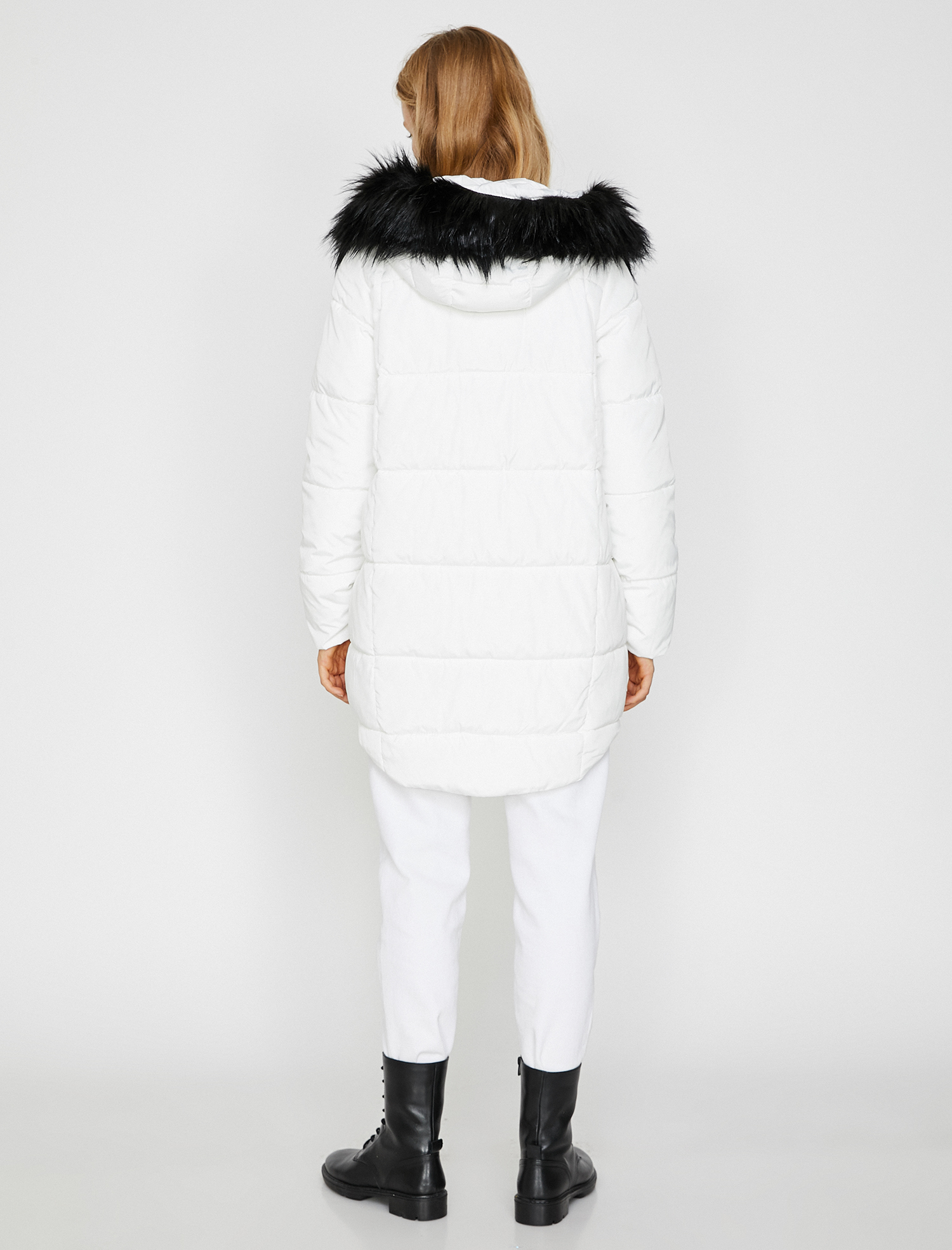   Suni Kürk Kapüşonlu Uzun Şişme Mont