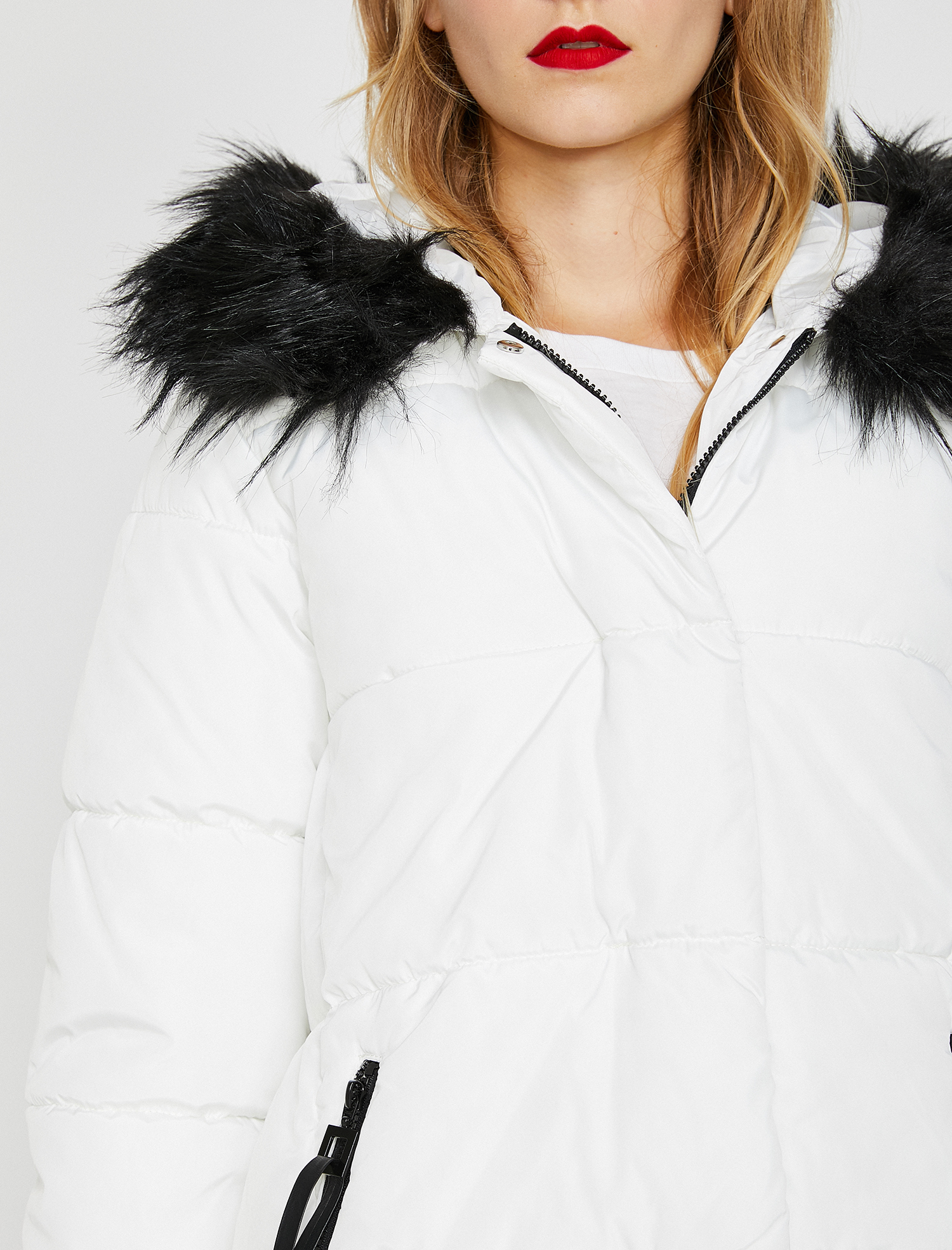   Suni Kürk Kapüşonlu Uzun Şişme Mont