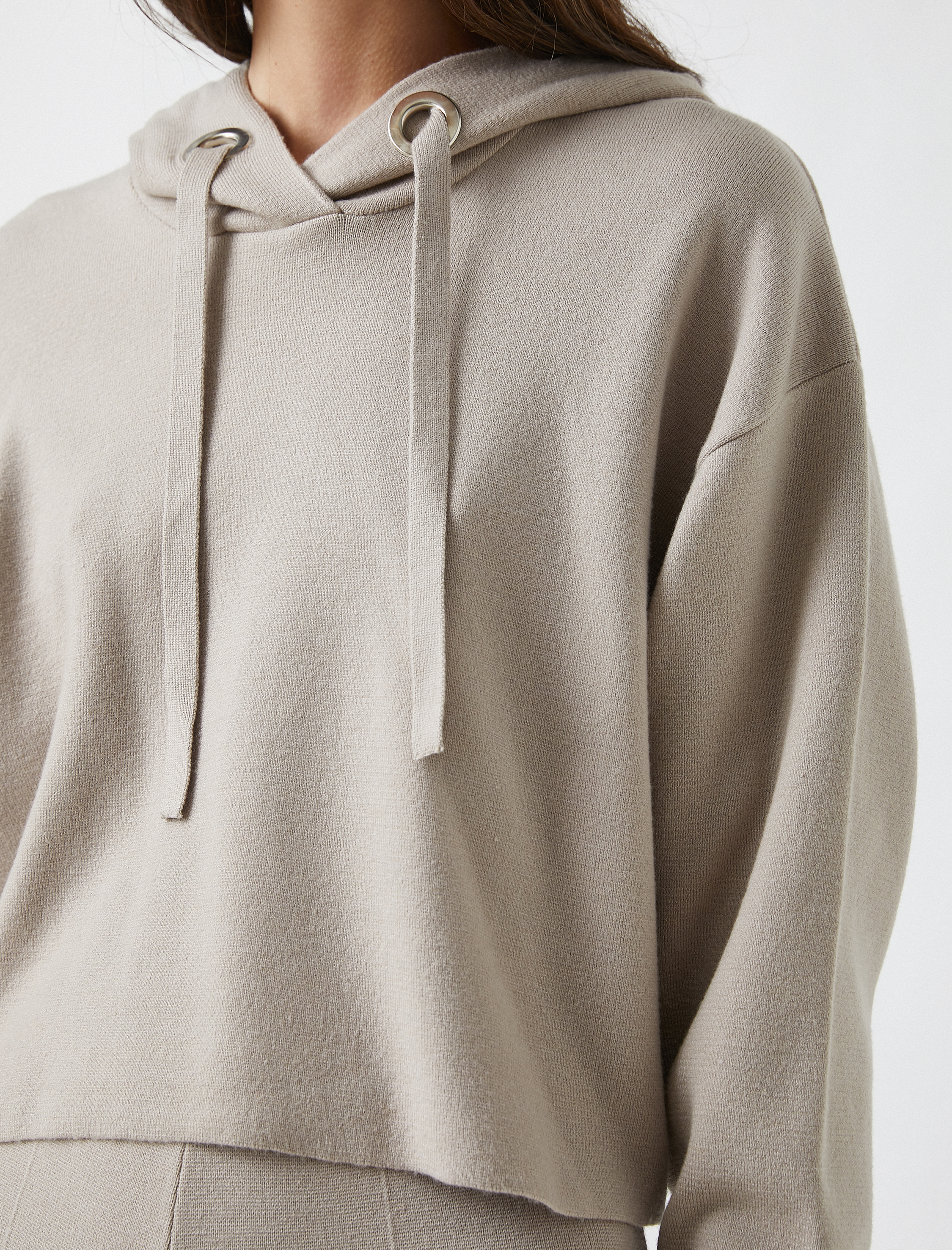   Kapüşonlu Triko Kazak Uzun Kollu