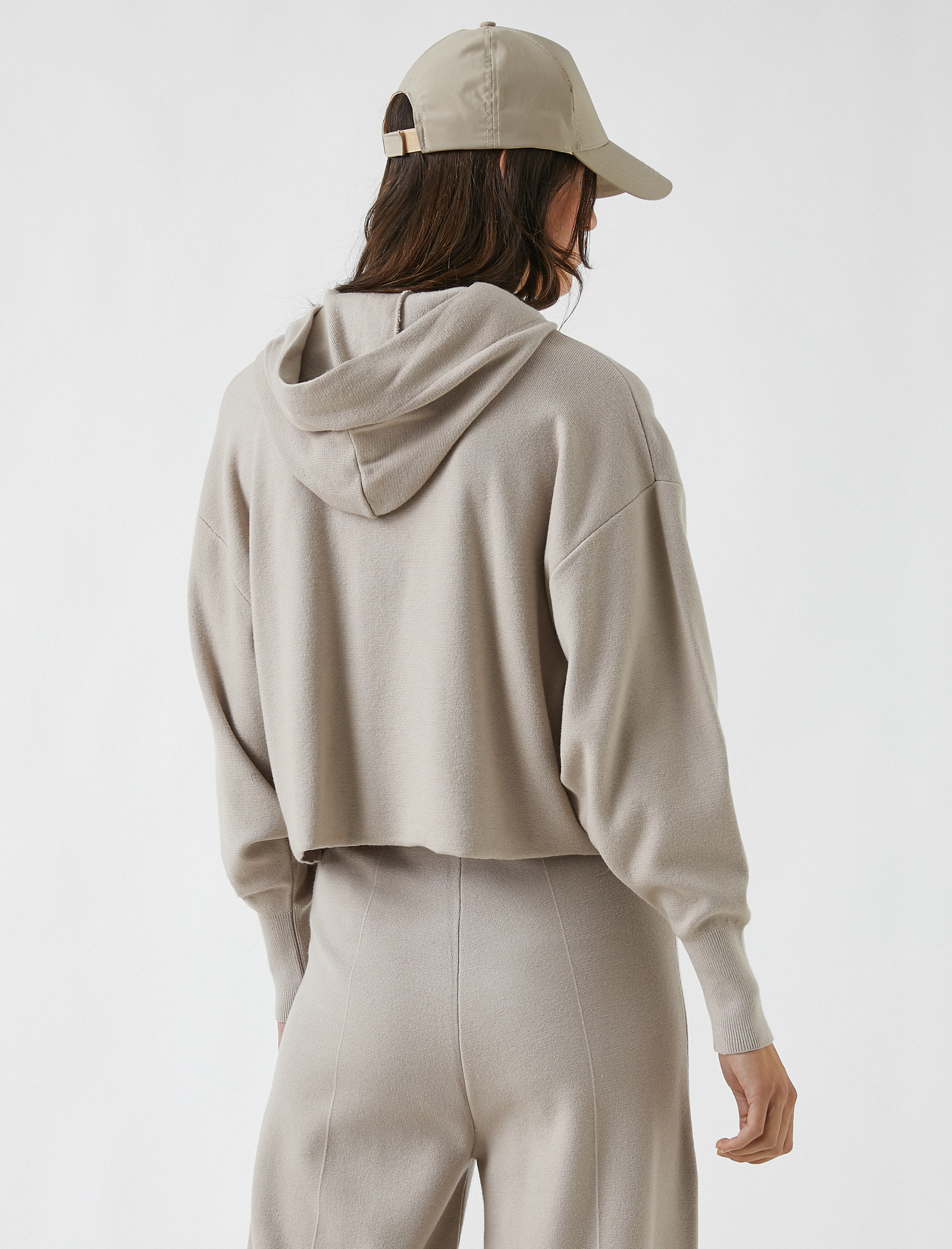   Kapüşonlu Triko Kazak Uzun Kollu