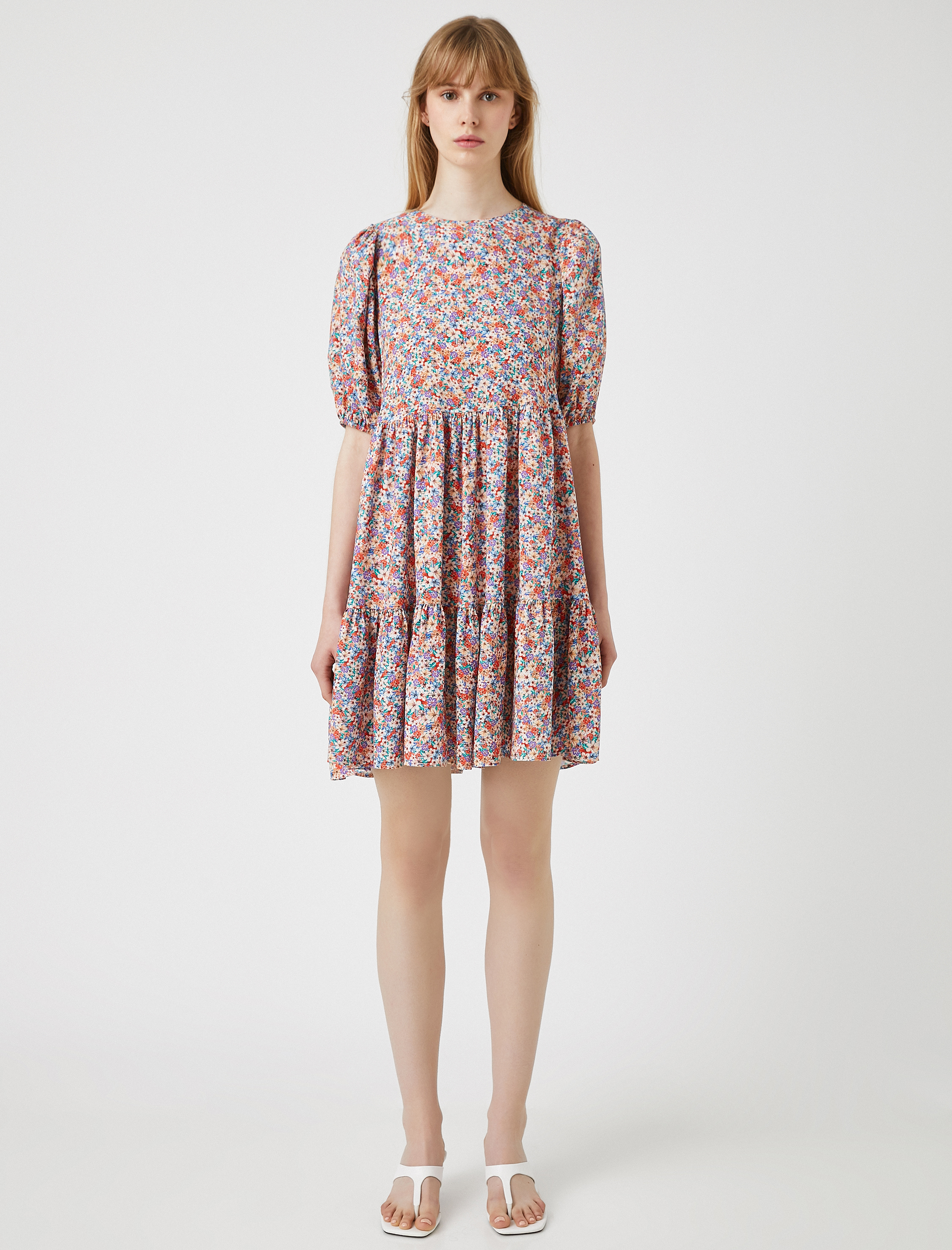   Çiçekli Yazlık Elbise Kısa Kollu