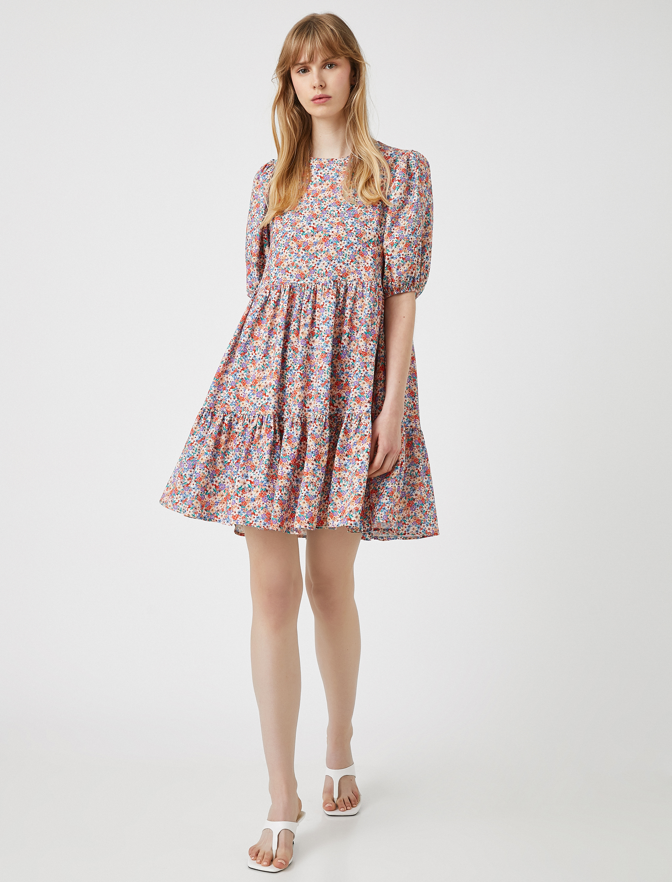   Çiçekli Yazlık Elbise Kısa Kollu