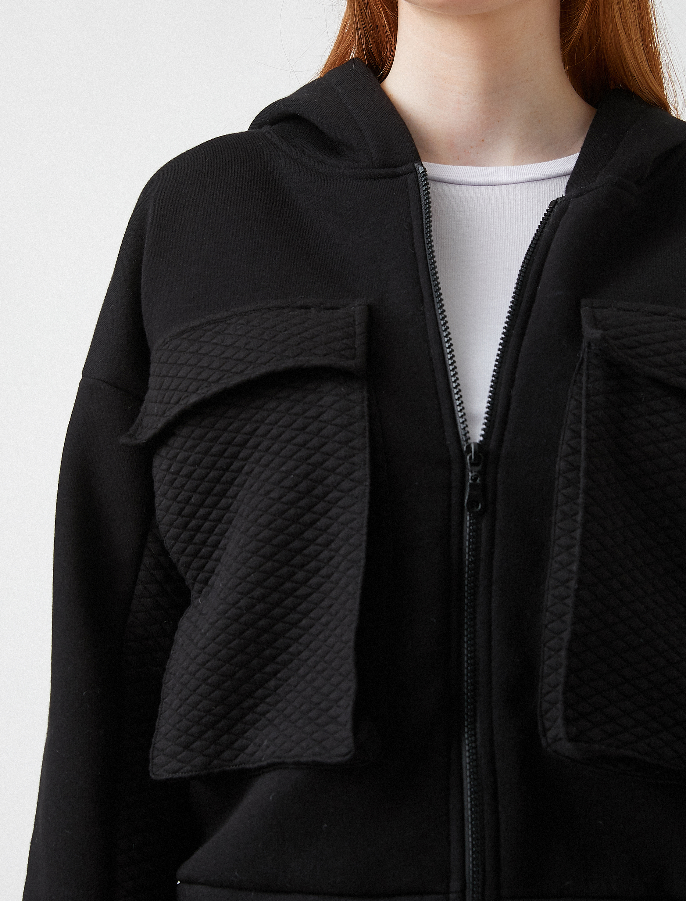   Kapüşonlu Cepli Fermuarlı Sweatshirt