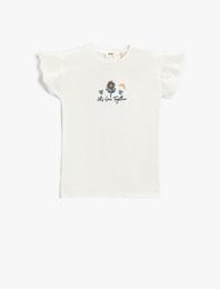 Kolları Dantelli Çiçek İşlemeli Tişört Pamuklu