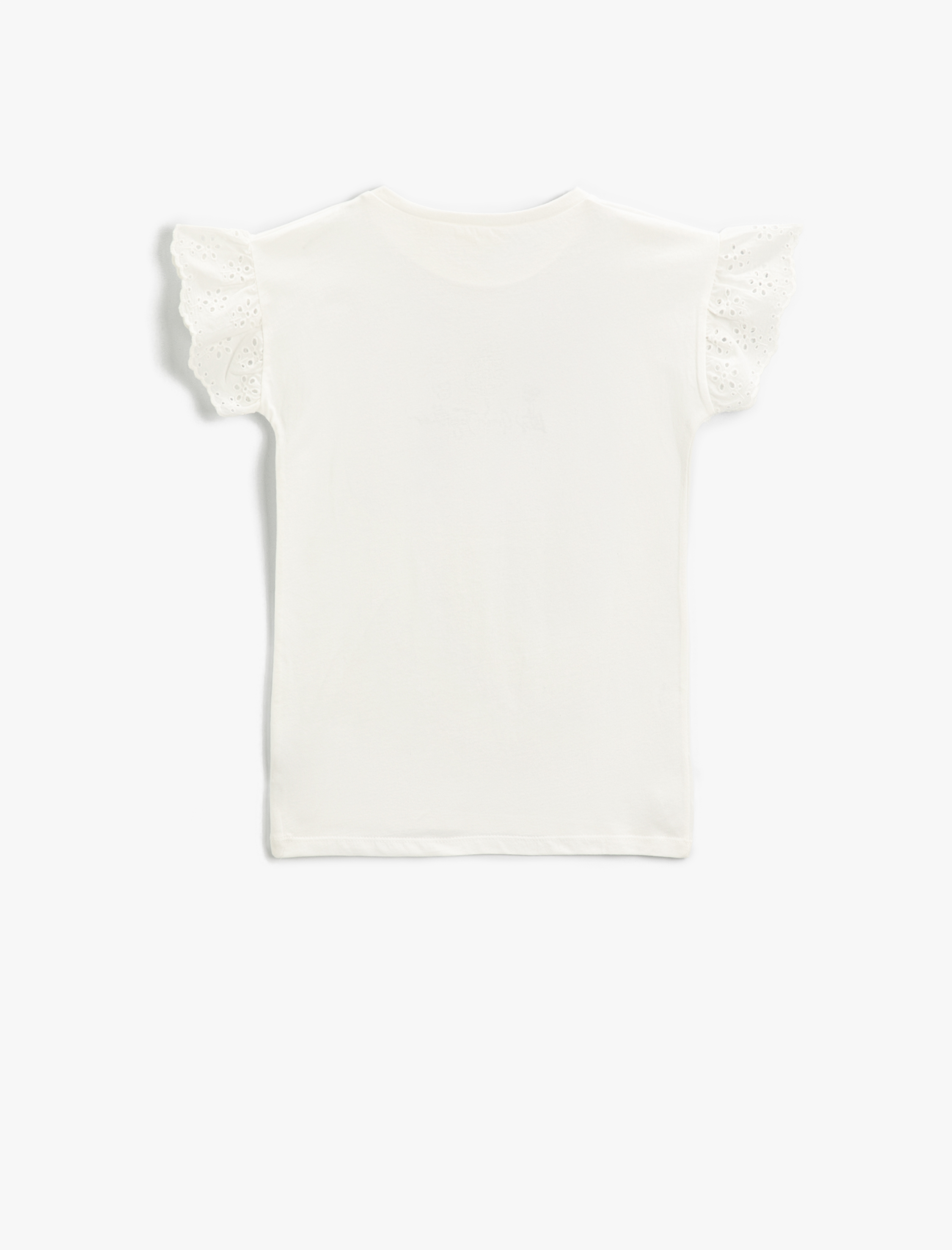  Kız Çocuk Kolları Dantelli Çiçek İşlemeli Tişört Pamuklu