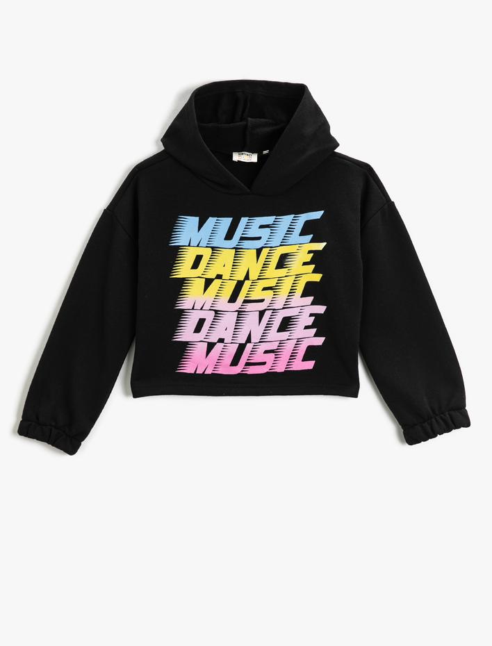 Kız Çocuk Baskılı Kapüşonlu Sweatshirt Pamuklu Uzun Kollu