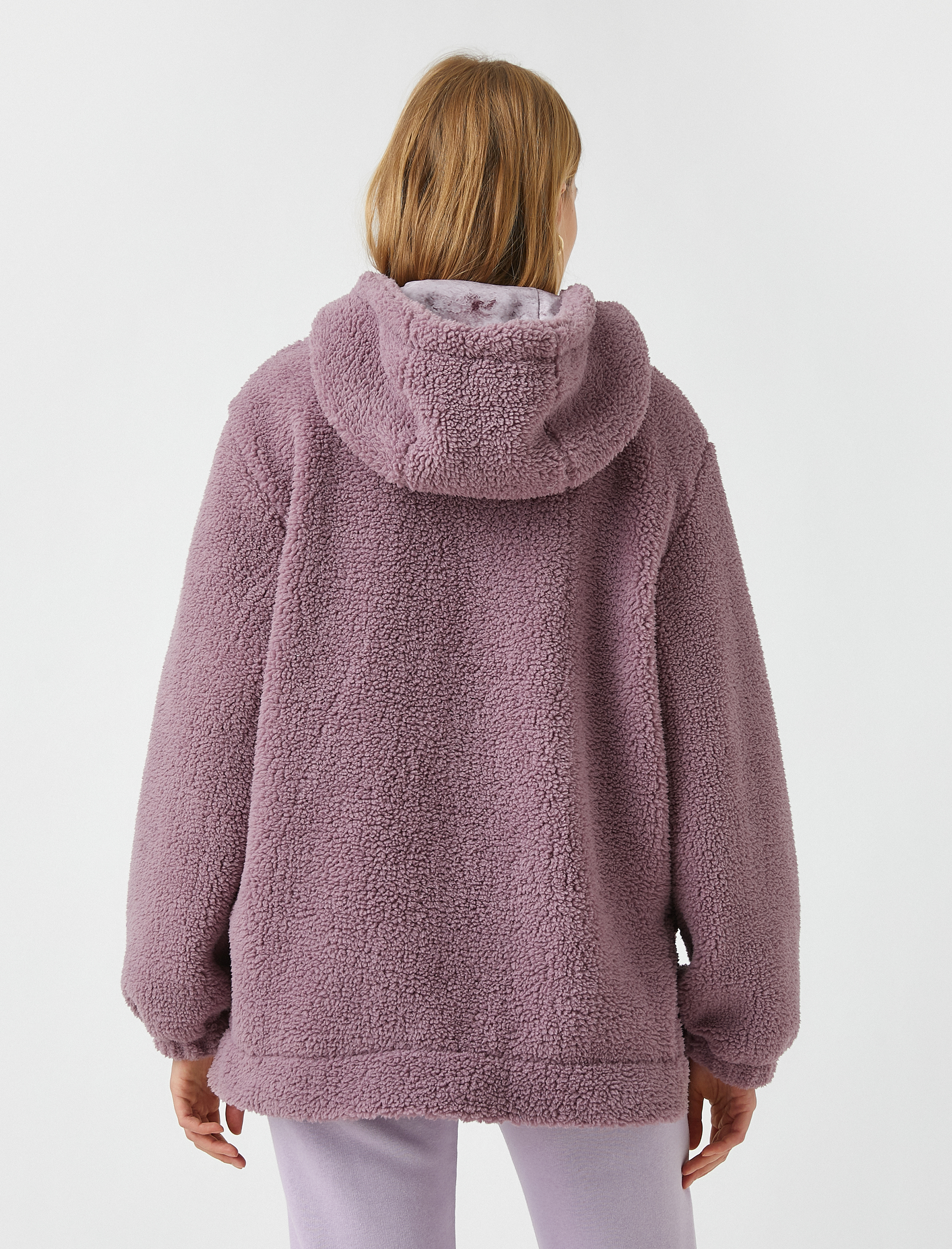   Fermuarlı Kanguru Cepli Pelüş Ceket