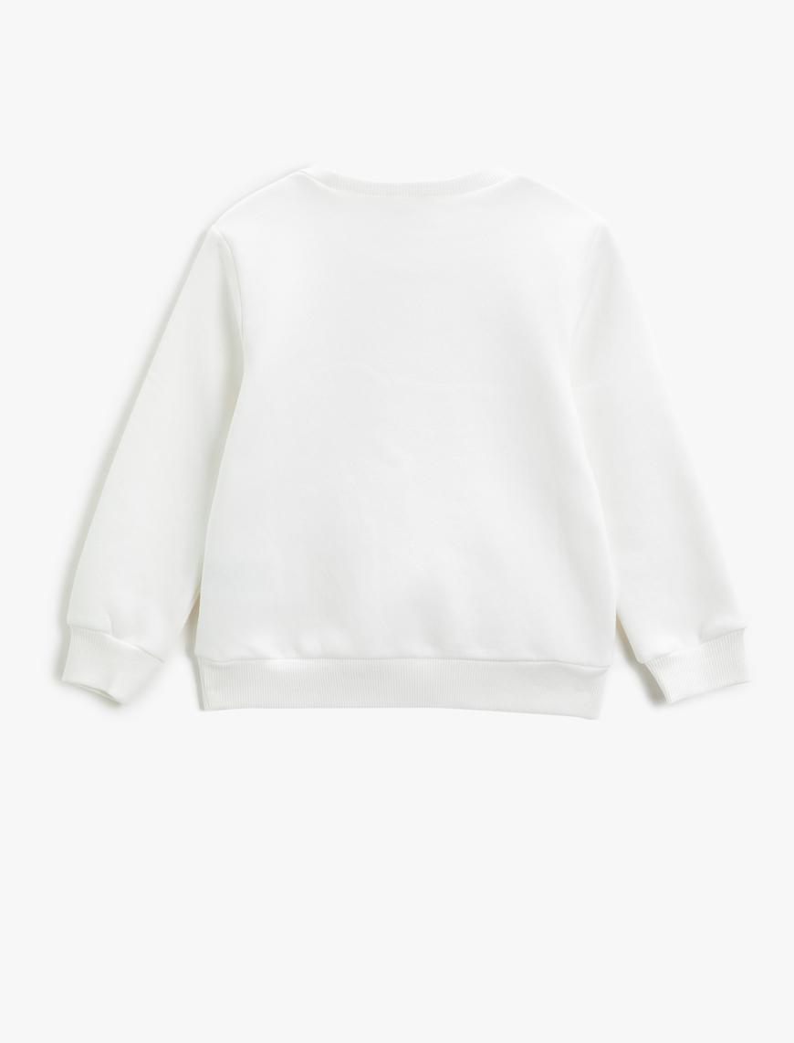  Kız Çocuk Paten Baskılı Pullu Sweatshirt Uzun Kollu Pamuklu