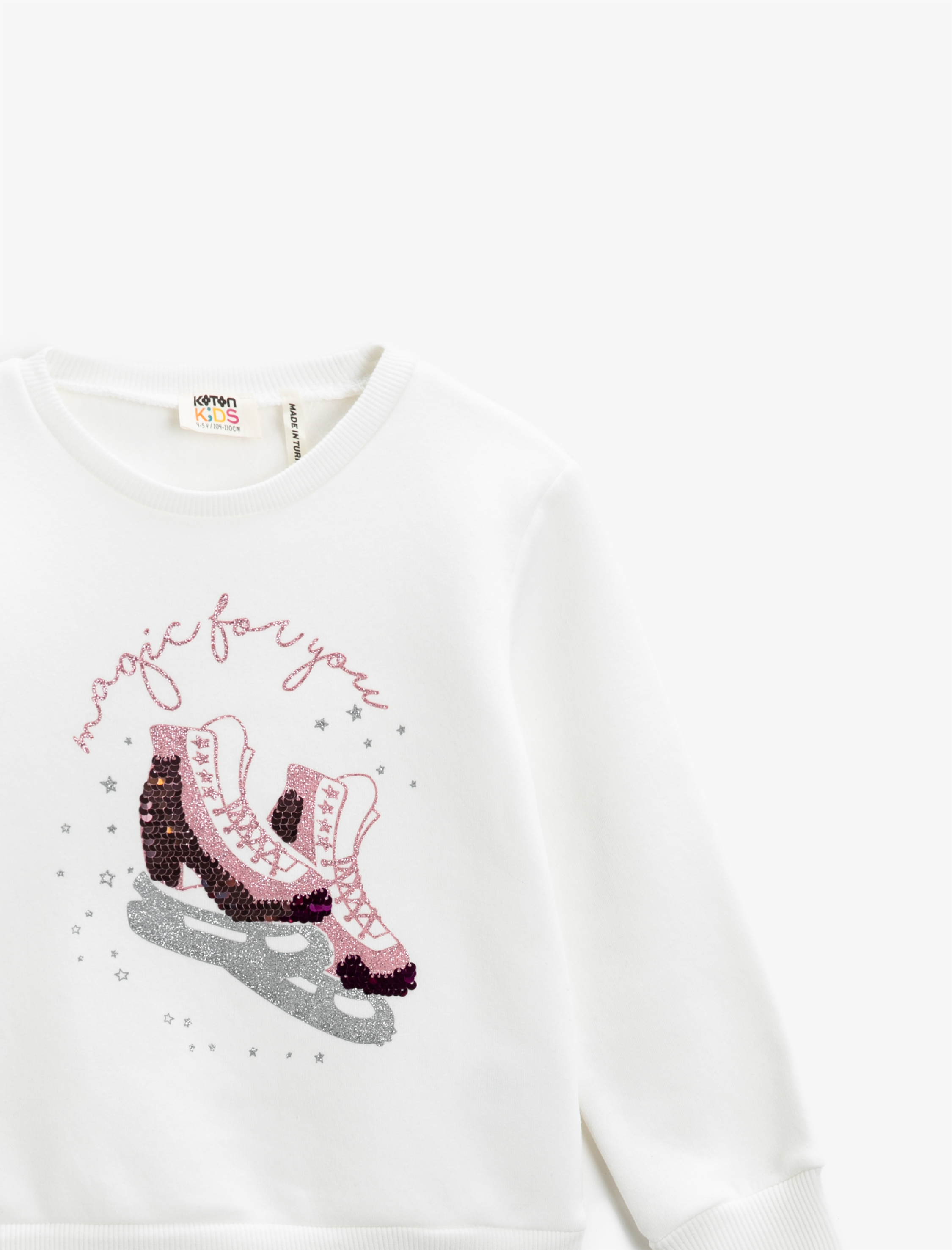  Kız Çocuk Paten Baskılı Pullu Sweatshirt Uzun Kollu Pamuklu