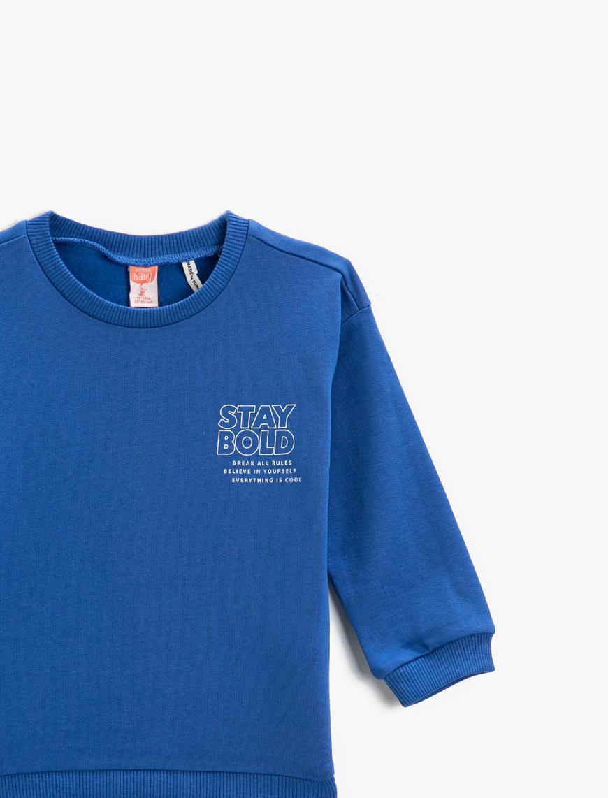  Erkek Bebek Baskılı Sweatshirt Bisiklet Yaka Pamuklu